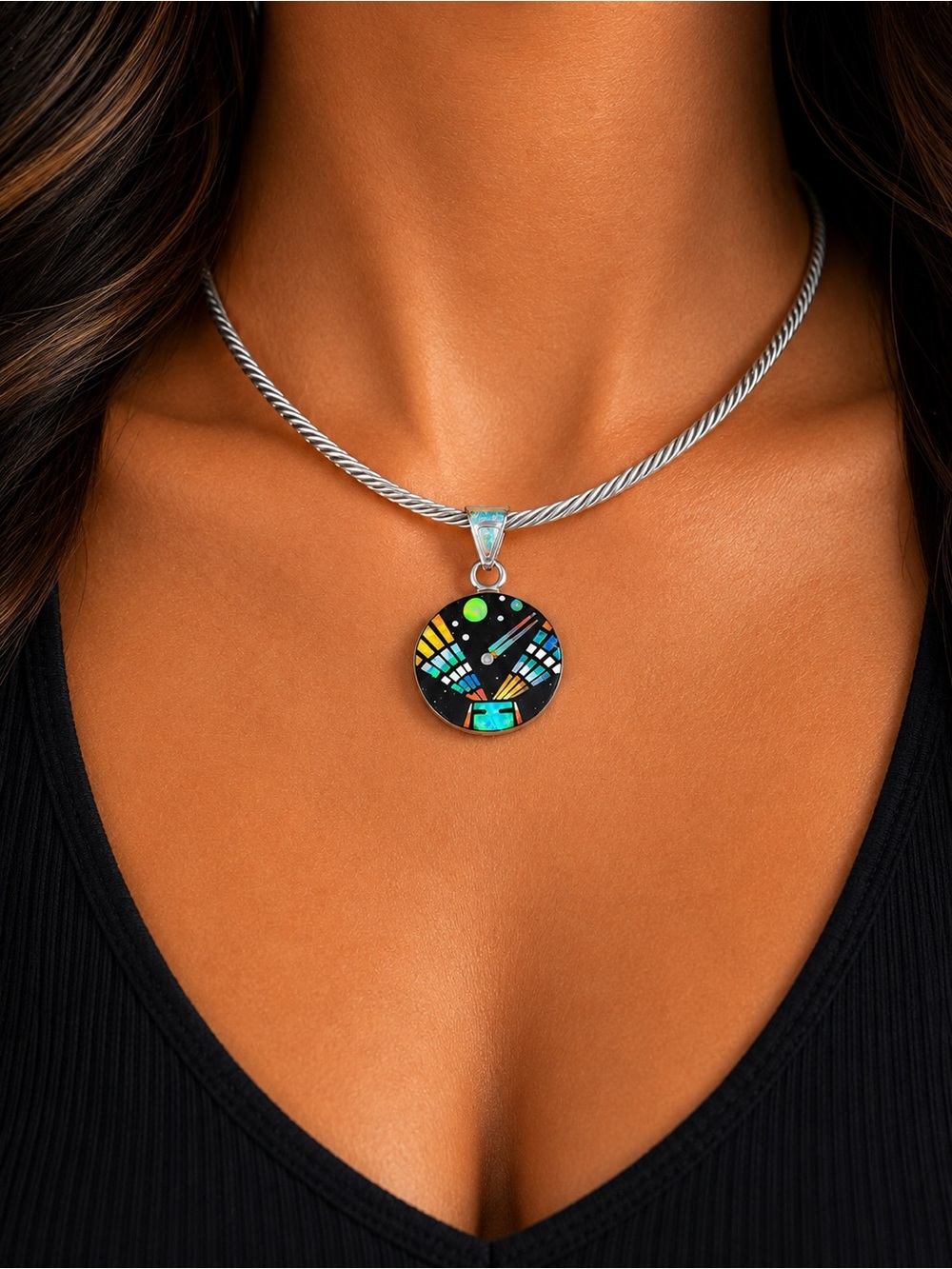 ✨ RD Signed Sterling Silver Inlay Pendant ✨